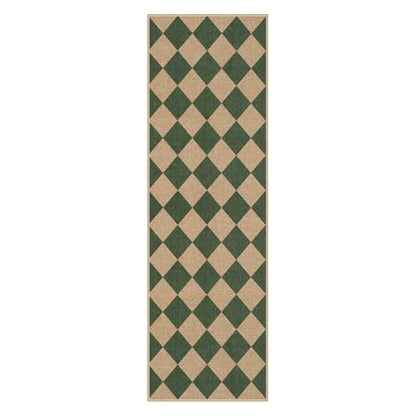 Lahome Checkered Easy Jute Kitchen Runner Rug, 2x8 Outdoor Rugs Washable - color: Deep Green/Nature-2, size: 2'6" x 8' (Runner)