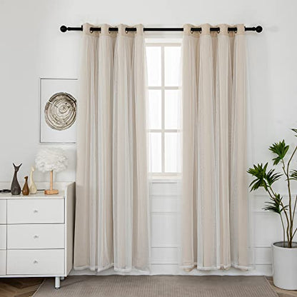 INLINAS Blackout Curtains with Sheer Overlay, Beige, 52x108 Inches - color: Beige, size: 52"W x 108"L (Pack of 2)