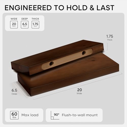 Homeforia 20 Inch Floating Shelves, High-End Solid Pine Wood, Set of 2 - color: American Walnut - Satin Dark Tone, size: 20 inch