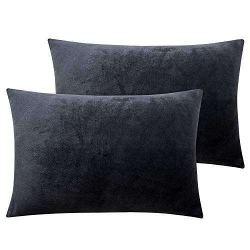 NTBAY Toddler Velvet Pillowcases, Set of 2, Zipper, Charcoal Grey - color: Charcoal Grey, size: 18" x 13" (Pack of 2)
