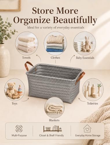 Wicker Storage Baskets, 4 Pack Woven Baskets for Shelves, Grey - color: Rectangle Gray