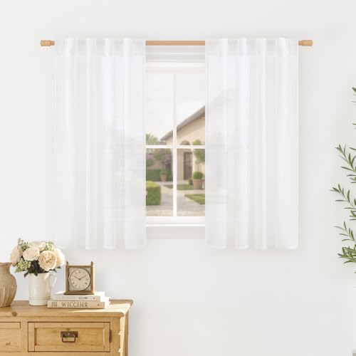 LAMIT White Linen Curtains 40 Inch Length for Kitchen Windows Over Sink - color: White, size: 25"W x 40"L (Pack of 2)