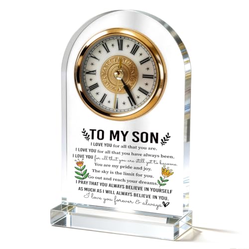 WKYAER Desk Acrylic Clock Decor for Son, Gift from Mom Dad, Clear Acrylic Table Clock, A Coming-of-Age Gift for My Son, an Birthday and Graduation Gifts, Bedroom Office Bookshelf Decor 4.3 x 7.8 in - color: Son 02