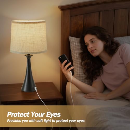 Touch Table Lamps Set of 2, 21" Bedside Lamps with USB C+A, Black - color: Black 2pcs