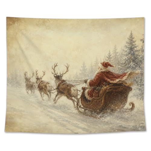 EGBTL Vintage Christmas Santa Claus Reindeer Wall Tapestry, Rustic Farmhouse Winter Forest Landscape Tapestry for Home, Christmas Tapestries Wall Hanging Decor for Bedroom Living Room 50x60 Inches - color: Christmas1