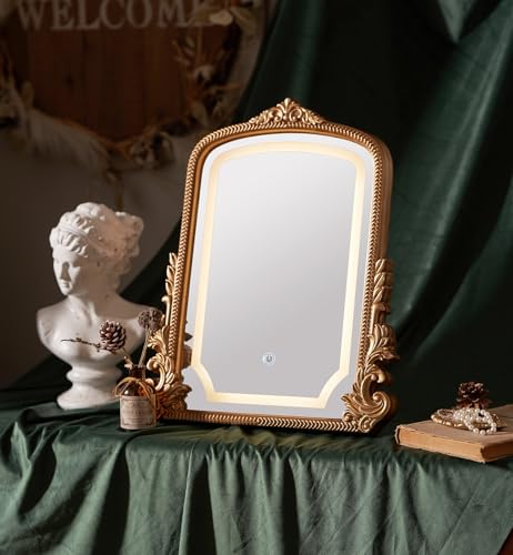 HSDDHOME Large 16x20 Vintage LED Vanity Mirror, Gold Arch Makeup Mirror