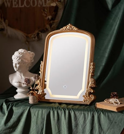 HSDDHOME Large 16x20 Vintage LED Vanity Mirror, Gold Arch Makeup Mirror