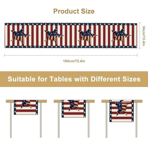 4th of July Table Runner, Patriotic Independence Day American Stars Stripes Flag Print Table Runner for Farmhouse Kitchen Dining Holiday Birthday Party, 13x36inch - color: 4th of July-4, size: W13"x L36"