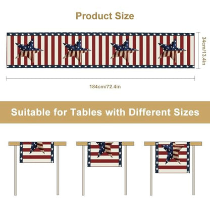 4th of July Table Runner, Patriotic Independence Day American Stars Stripes Flag Print Table Runner for Farmhouse Kitchen Dining Holiday Birthday Party, 13x36inch - color: 4th of July-4, size: W13"x L36"