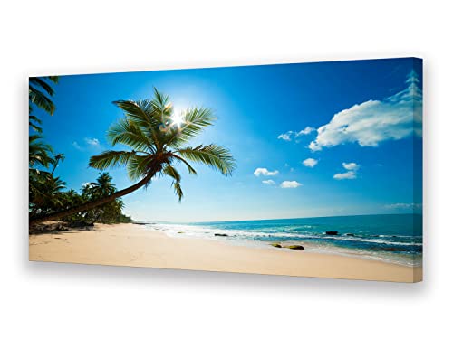 Muolunna ARX0650 Large Canvas Wall Art Summer Ocean Waves Prints Coconut Trees Beach Seascape Painting Hawaii Sea Nature Pictures Stretched and Framed for Living Room Home Office Wall Decor Artwork - color: Blue, size: 40"L x 20"W
