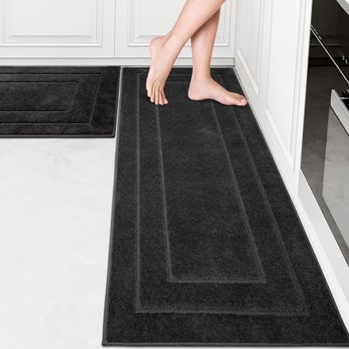 PURRUGS Kitchen Rug and Runner, Set of 2, 24" x 35.5"+ 24" x 59", Charcoal - color: Charcoal, size: 24" X 35.5"+ 24" X 59"