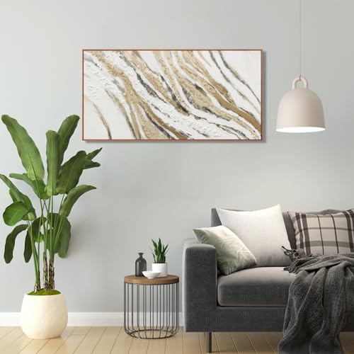 Framed White Gold Textured Abstract Canvas Wall Art For Living Room 20"X40" - color: Gold, size: 40"L x 20"W
