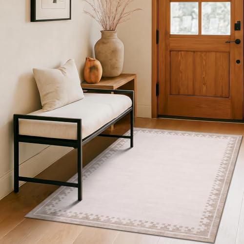 GarveeHome Living Room Rug 4x6 Washable Cross Bordered Soft Throw Carpet - color: Light Beige/Seashell, size: 4' x 6' (Rectangular)