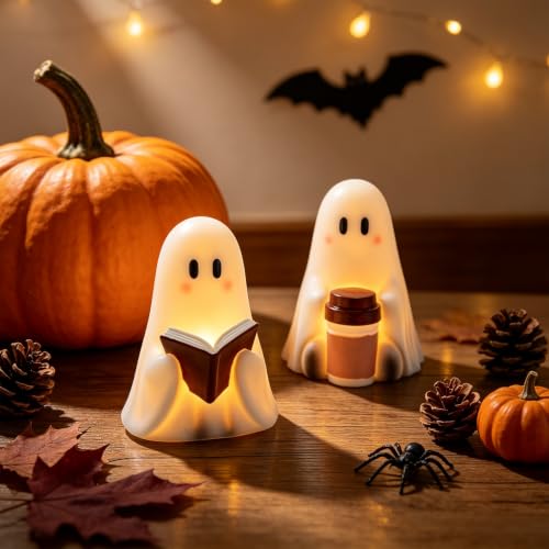 Wondise Cute Ghost Halloween Flameless Candles with 6hrs Timer - color: 3-Ghost