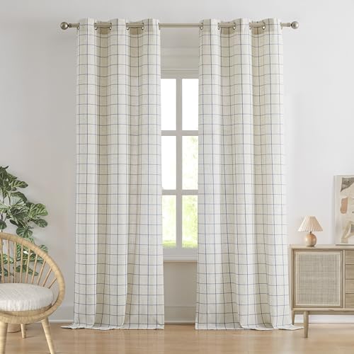 Buffalo Plaid Semi Sheer Window Curtain Panels 84 Inches Long - color: Plaid Beige/Dusty Blue, size: 40"W x 84"L (Pack of 2)