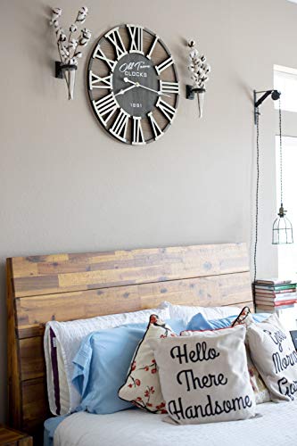 30" Rustic Farmhouse Roman Wooden Wall Clock Silver Hands (Whitewood Lettering, 30 inch) - size: 30 inch