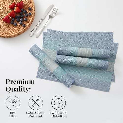 Winknowl Placemats Set of 6, Washable Vinyl Woven Placemats, Heat Resistant & Wipeable Table Mats for Kitchen Dining Table (Blue) - color: Christmas Blue, size: Set of 6
