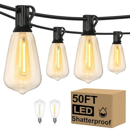 Brightever 50FT Outdoor String Lights 27 Bulbs, 2200K Amber Lights - color: Black Wire Amber White, size: 50FT