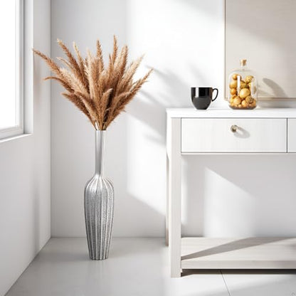 Elegant Silver Floor Vase - 23.62 Inch Tall Decorative Vase for Dried Flowers & Home Décor, Resin Tall Floor Vase