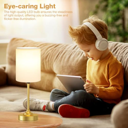 Fenmzee Gold Bedside Lamp for Bedroom - 3-Way Dimmable Touch Table Lamp - color: White Shade-Gold Base, size: 14"