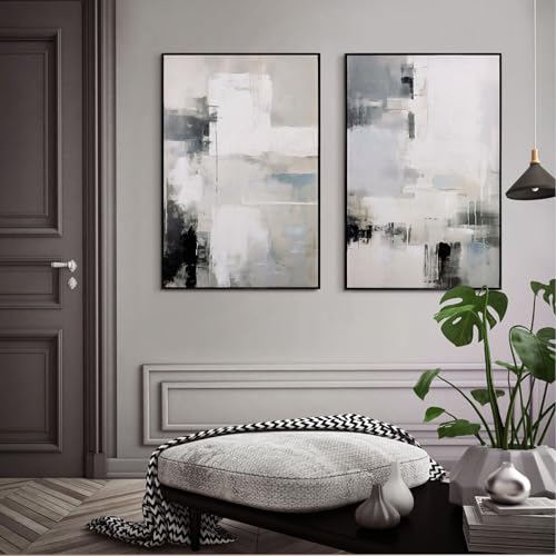 SAFERRYHOME Neutral Abstract Hand Painted Wall Art, 24x36 Inches, Set of 2 - color: Grey Abstract, size: 24" x 36" x 2 Panel Framed