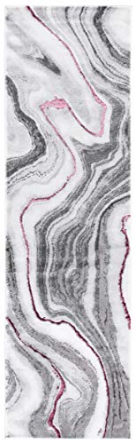 SAFAVIEH Craft Collection Runner Rug - 2'3" x 8', Grey & Wine, Modern Abstract Marble Pattern Design, Non-Shedding & Easy Care, Ideal for High Traffic Areas in Living Room, Bedroom (CFT819S) - color: Grey/Wine, size: 2'3" x 8' (Runner)