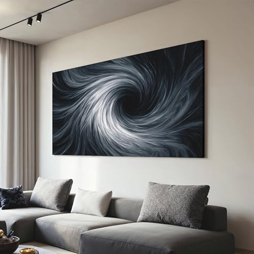 Black And White Spiral Abstract Canvas Wall Art Decor For Living Room - color: black white, size: 58"L x 29"W
