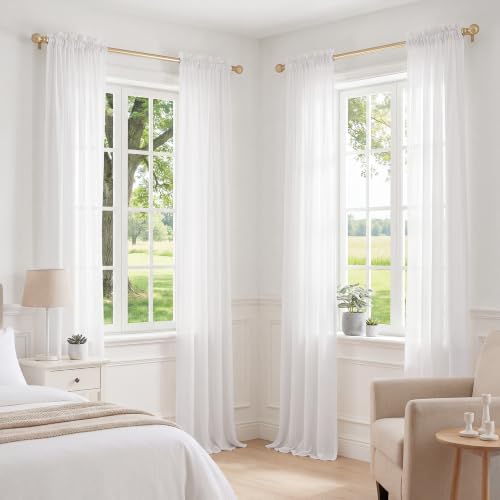 PONY DANCE 4 Panels White Sheer Curtains 84 Inches Long, W 42" x L 63" - color: White, size: 42"W x 84"L (Pack of 4)