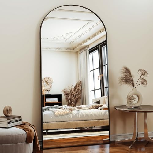 XRAMFY 34x76 Arched Full Length Mirror Floor Mirrors with Aluminum Alloy Frame Free-Standing Wall Mounted Floor Mirrors or Large Dressing Mirror, Black Mirror Full Length - color: Black, size: 76"L x 34"W
