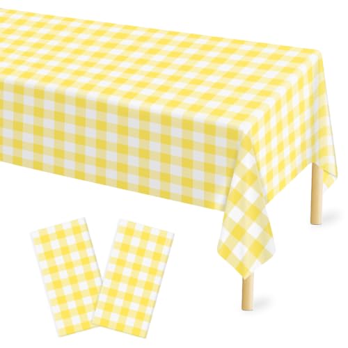 Mulbozy 2 Pcs Yellow Gingham Tablecloth, Yellow Checkered Table Cloth - color: Checkered-yellow, size: 54" X 108" Rectangle