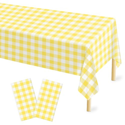 Mulbozy 2 Pcs Yellow Gingham Tablecloth, Yellow Checkered Table Cloth - color: Checkered-yellow, size: 54" X 108" Rectangle