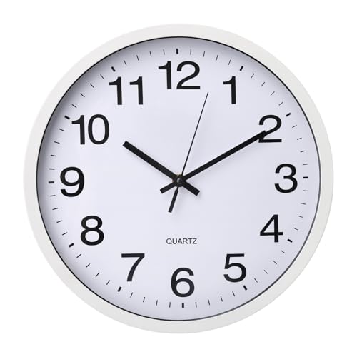 Wall Clock 12 Inch Metal Finish Silent Non Ticking Indoor Clock Round Battery Operated Stainless Steel Wall Clocks for Home, Office, Living Room (White-White, 12 Inch) - color: White-white, size: 12 Inch