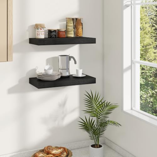 Dreamland 18 Inches Wall Mounted Wood Floating Shelves, Black, 2 Pack - color: Black, size: 18in