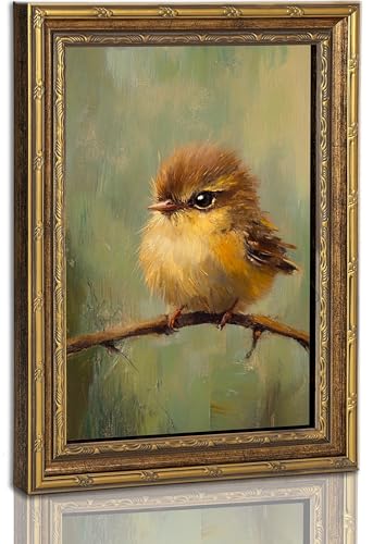 Vintage Gold Framed Bird Wall Art Cute Sparrow Wall Decor 12 x 16 in - color: sparrow, size: 16"L x 12"W