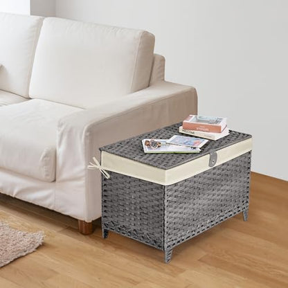 Wicker Storage Basket with Lid, 160L Shelf Basket with Removable Liner Bag - color: Grey, size: 160L