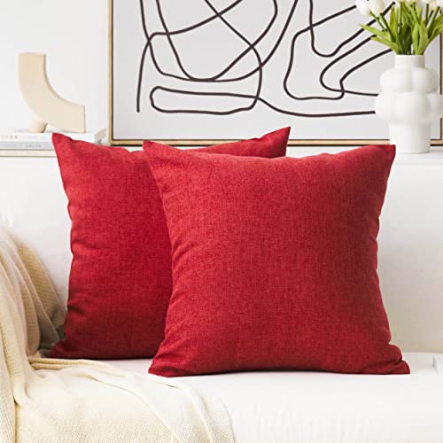 Home Brilliant 16x16 Pillow Covers Linen Burlap Pillowcases 2 Pack Cushion Covers for Sofa Bench, 16 x 16 inch, 40x40 cm, Bungurdy Red - color: Burgundy, size: 16" x 16" (Pack of 2)