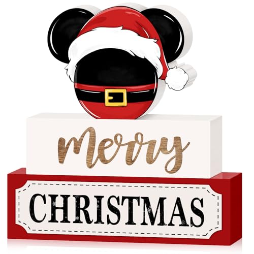 Christmas Wooden Table Signs, Mouse Shaped Merry Christmas Tiered Tray Decor Wood Blocks Decorative Tabletop Sign, Farmhouse Winter Holiday Decor for Home Mantle Shelf Decorations 3 Layered