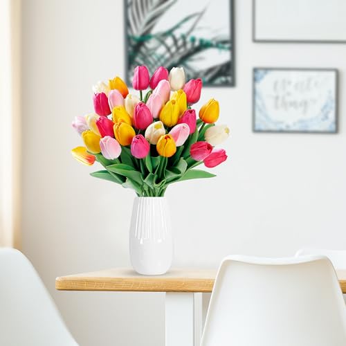 Sggvecsy 15 Pcs Fake Tulips Artificial Flowers Real Touch PU Faux Flowers Tulip Stems for Wedding Spring Bouquet Floral Arrangement Home Office Party Decorations for Mother's Day (Multi Colors) - color: Mixed 2, size: 15 Pcs