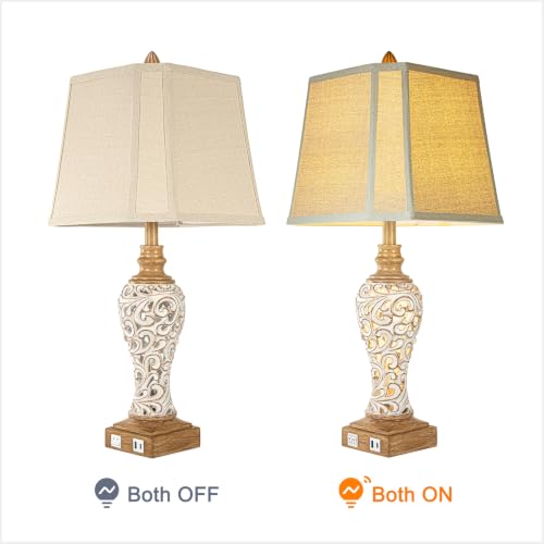 Rustic Table Lamp Set of 2 for Living Room with Night Lights, 28.5" Tall - color: Cream+Brown-Set of 2, size: 28.5 inch