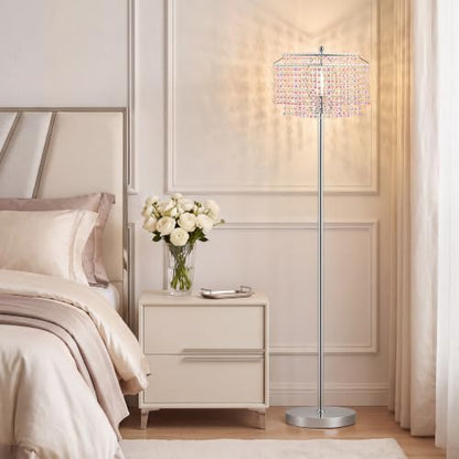 Luvkczc Multicolor Crystal Floor Lamp，64" Tall Elegant Standing Lamp - color: Silver+colorful
