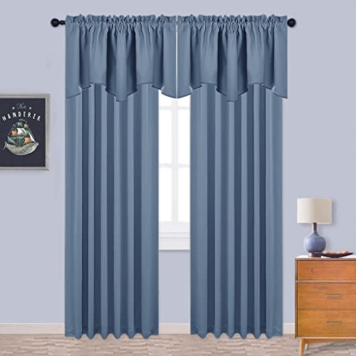 NICETOWN 2 Panels Stone Blue Kitchen Valances for Window, 42W x 18L - color: Stone Blue, size: 42"W x 18"L (Pack of 2)