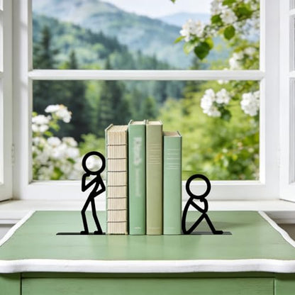 Metal Bookends Thinker People Book Ends for Shelves - color: Black - 1 Pair Thinker People
