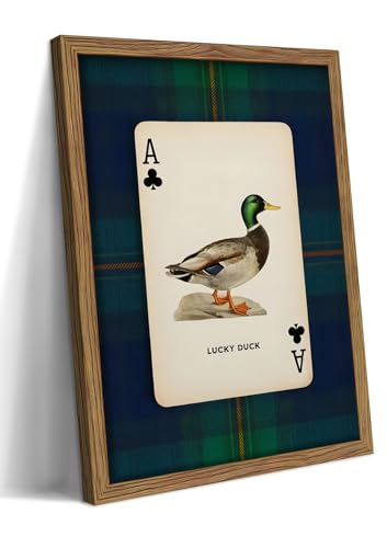 Framed Vintage Mallard Duck Wall Art, Country Lucky Duck Wildlife Poker Wall Decor Painting, Nature Rustic Farmhouse Hunting Canvas Prints Pictures for Living Room Bedroom 12x16 Inch - color: Mallard Duck, size: 16"L x 12"W