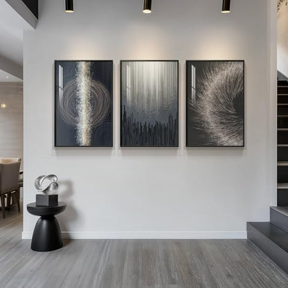 Large Black Silver Abstract Wall Art for Living Room, 3 Piece 24x36 In - color: Silver Galaxy Lines, size: 24" W x 36" H x 3 pieces
