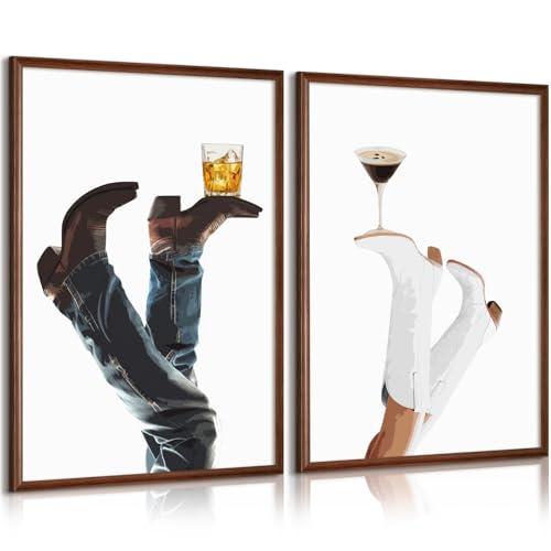 Cowgirl Wall Art Western Canvas Pictures Cowboy Boots Wall Decor Coastal Cowgirl Prints Retro Poster Trendy Preppy Pictures Martini Painting Artwork for Bedroom Living Room 12x16x2 Inch Unframed - color: Cowgirl Boot Prints, size: 12"x16" Unframed