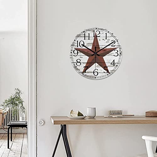 Round Farmhouse Wall Clock Western Texas Star Country Style Wood Clock Silent Non-ticking Battery Operated with Large Numbers Antique Wall Art Time Clock for Living Room Farmhouse School 15 Inch - color: Style-4, size: 15in