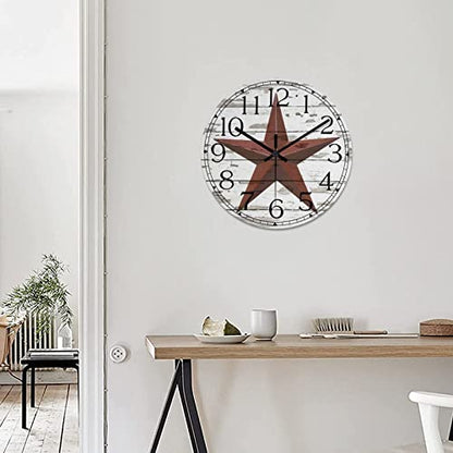 Round Farmhouse Wall Clock Western Texas Star Country Style Wood Clock Silent Non-ticking Battery Operated with Large Numbers Antique Wall Art Time Clock for Living Room Farmhouse School 15 Inch - color: Style-4, size: 15in
