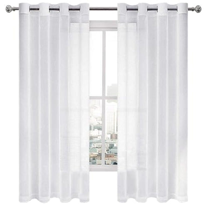 DWCN White Sheer Curtains for Living Room Linen Look Voile Drapes Grommet Window Curtain Panel 52 x 63 Inch Long, Set of 2 Panels - color: White, size: 52"W x 63"L (Pack of 2)