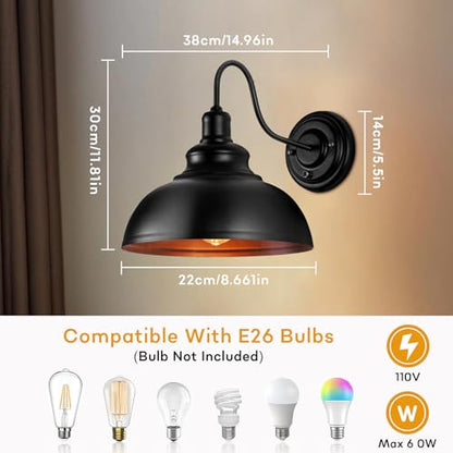 Lightess Wall Sconce with Switch,Black Hardwired Indoor Dimmable Wall Light - color: Black Hardwired