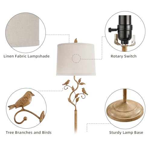 63" Farmhouse Floor Lamp for Living Room Bedroom with Iron Bird Leaf - color: Earth Yellow